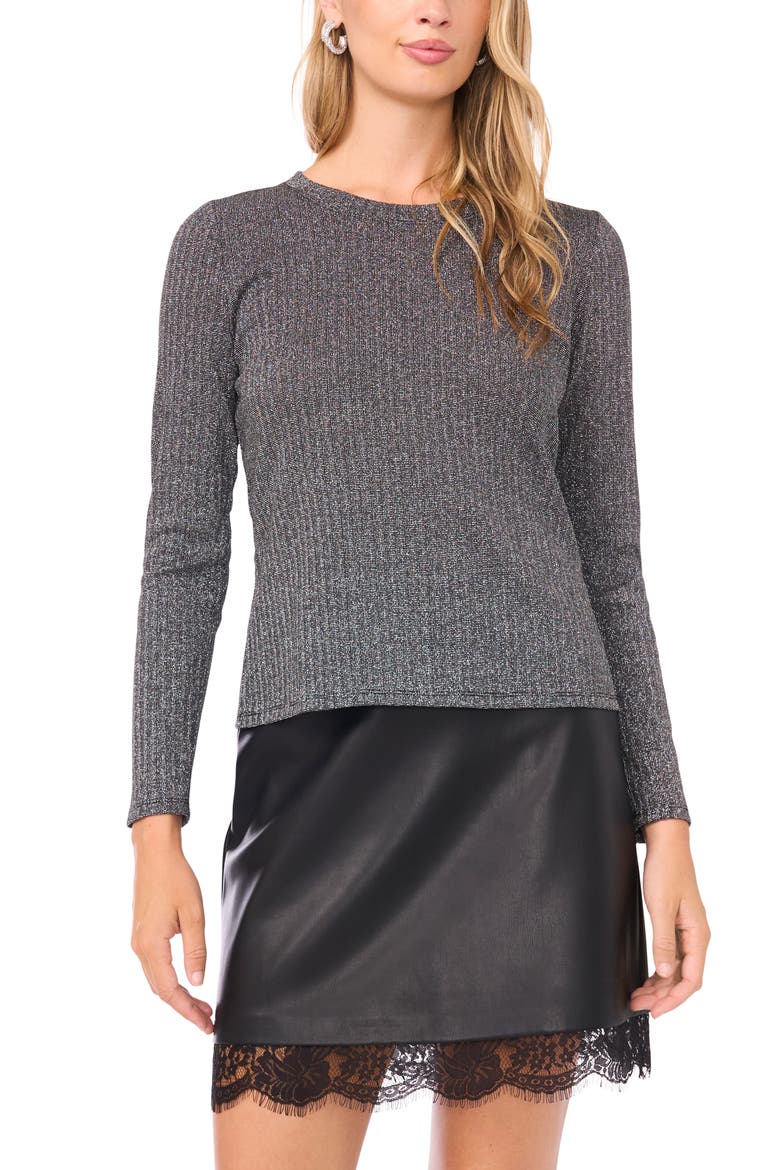 Metallic Long Sleeve Top, Main, color, RICH BLACK