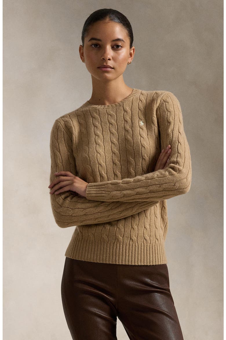 Julianna Cable Knit Wool & Cashmere Sweater, Alternate, color, COLLECTION CAMEL MELANGE