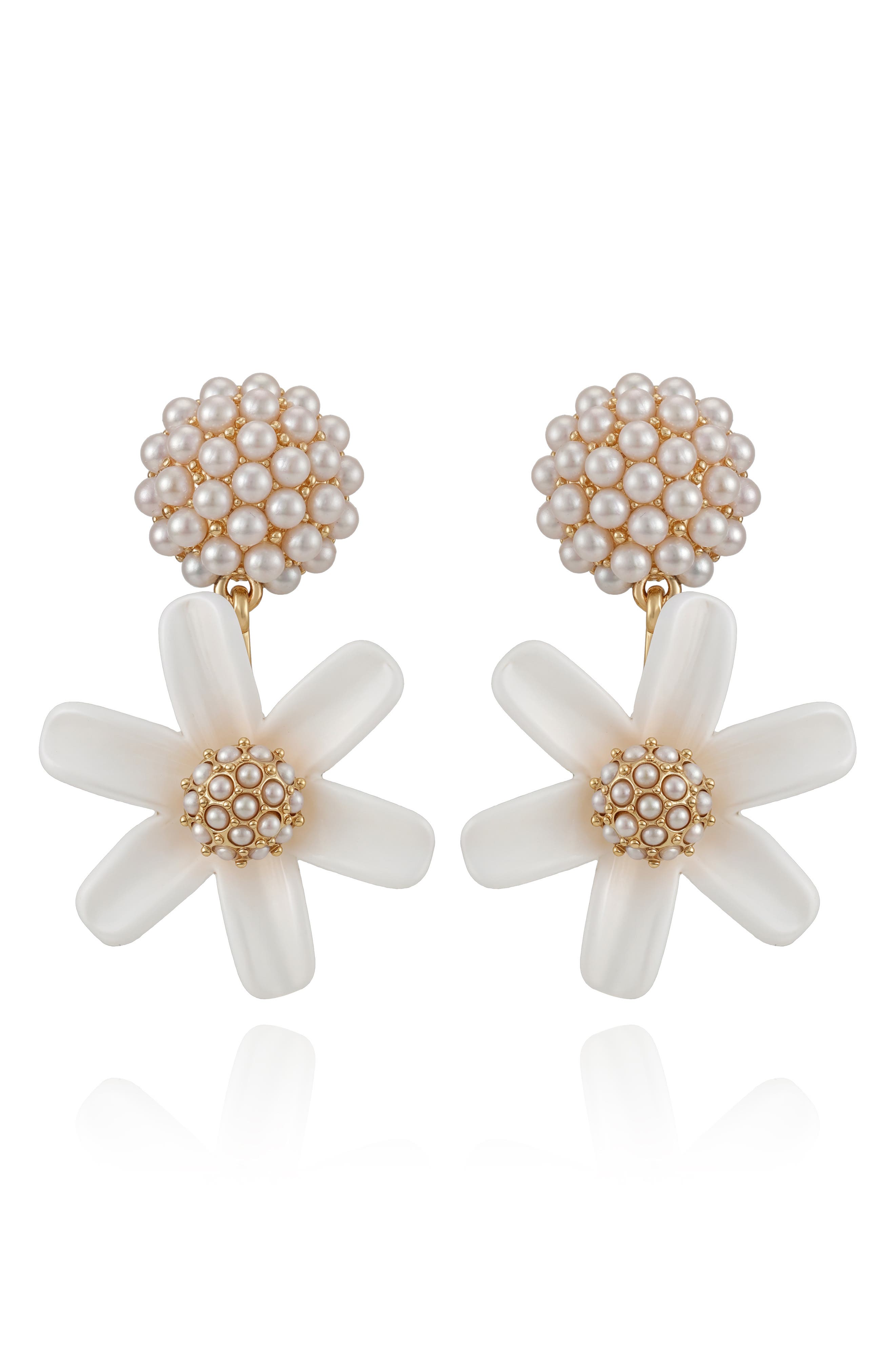 Imitation Pearl Flower Drop Earrings