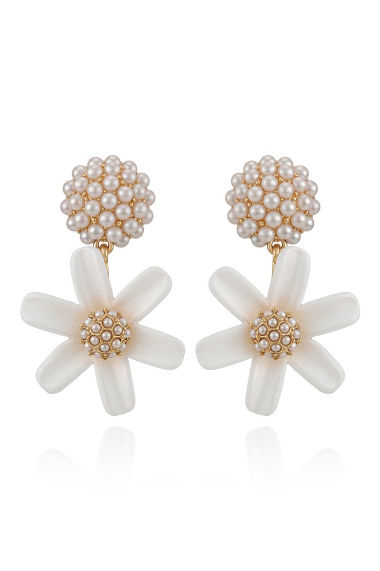 Imitation Pearl Flower Drop Earrings, Main, color, GOLD