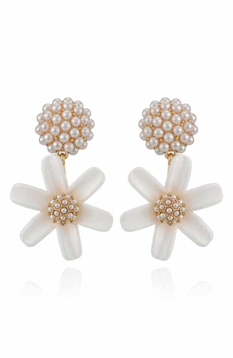 Imitation Pearl Flower Drop Earrings