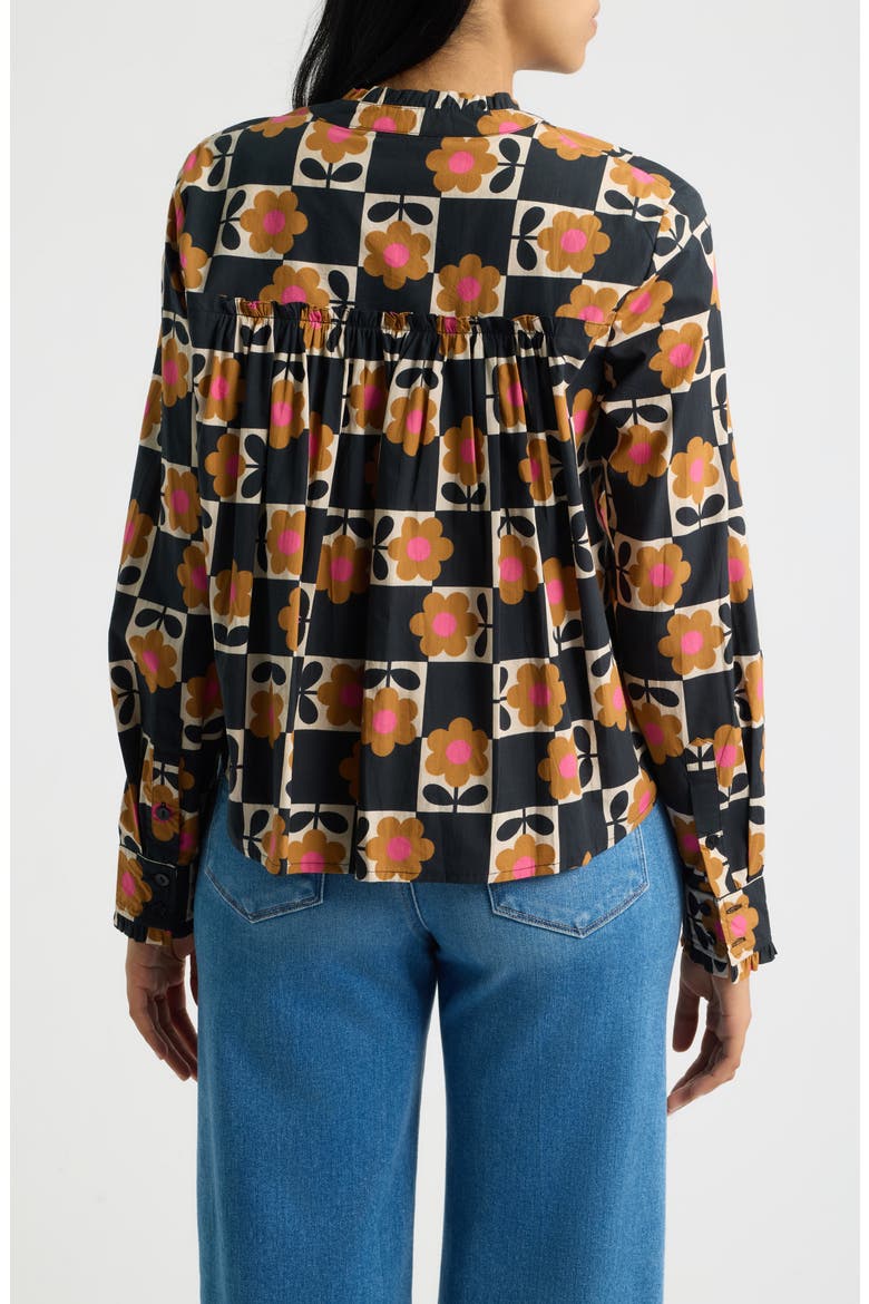 Floral Cropped Shirt with Ruffle Detail, Alternate, color, HOT COCOA BLOOM