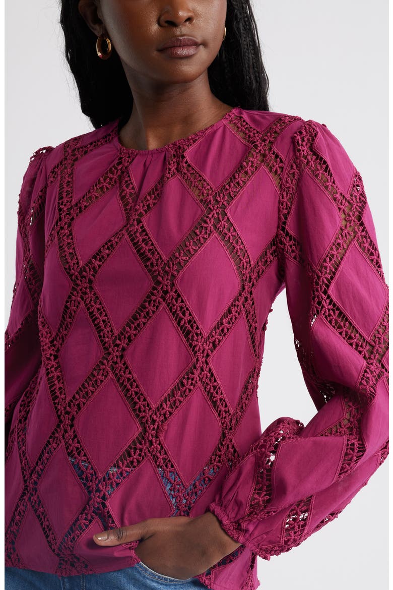 Lattice Lace Sheer Cotton Top, Alternate, color, BURGUNDY BEAUTY