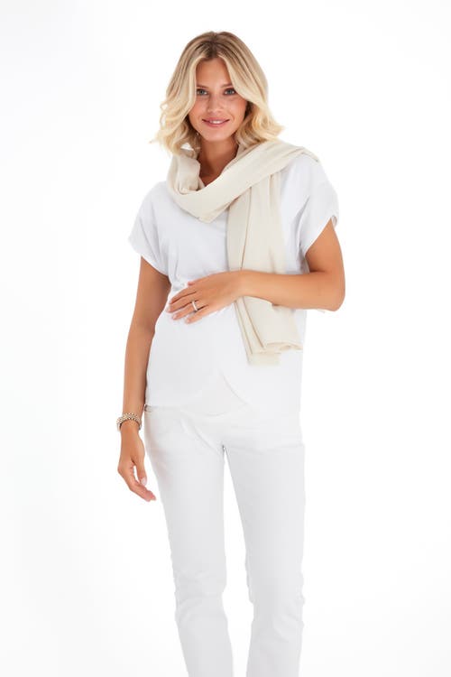 Accouchée Handy Crossover Short Sleeve Cotton Maternity/nursing Top In White