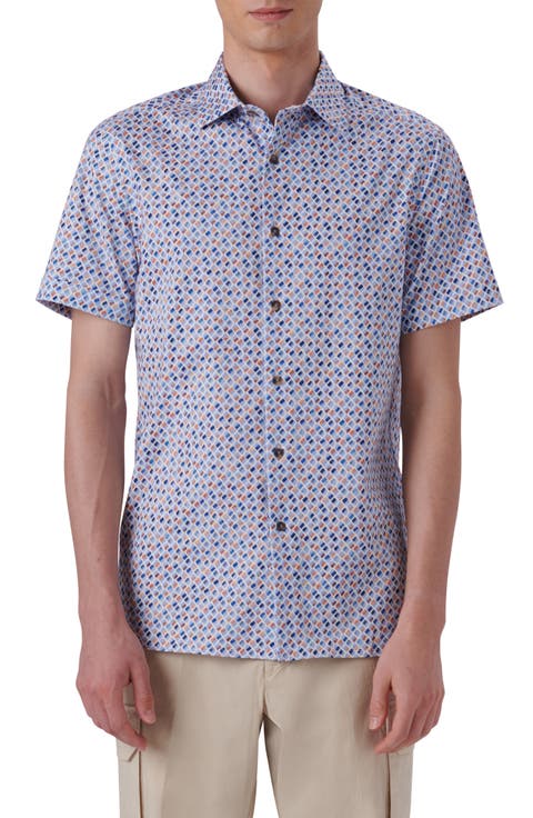 OoohCotton® Geo Print Short Sleeve Button-Up Shirt