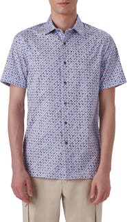 Bugatchi OoohCotton® Geo Print Short Sleeve Button-Up Shirt