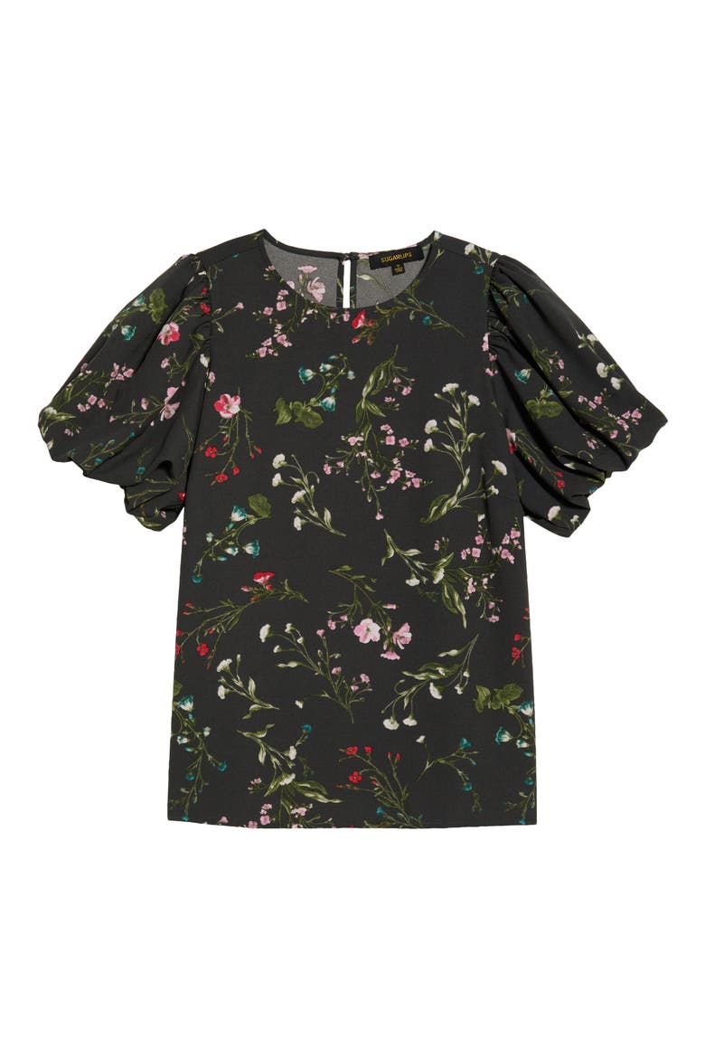 Floral Print Puff Sleeve Top, Alternate, color, GREEN-MULTI