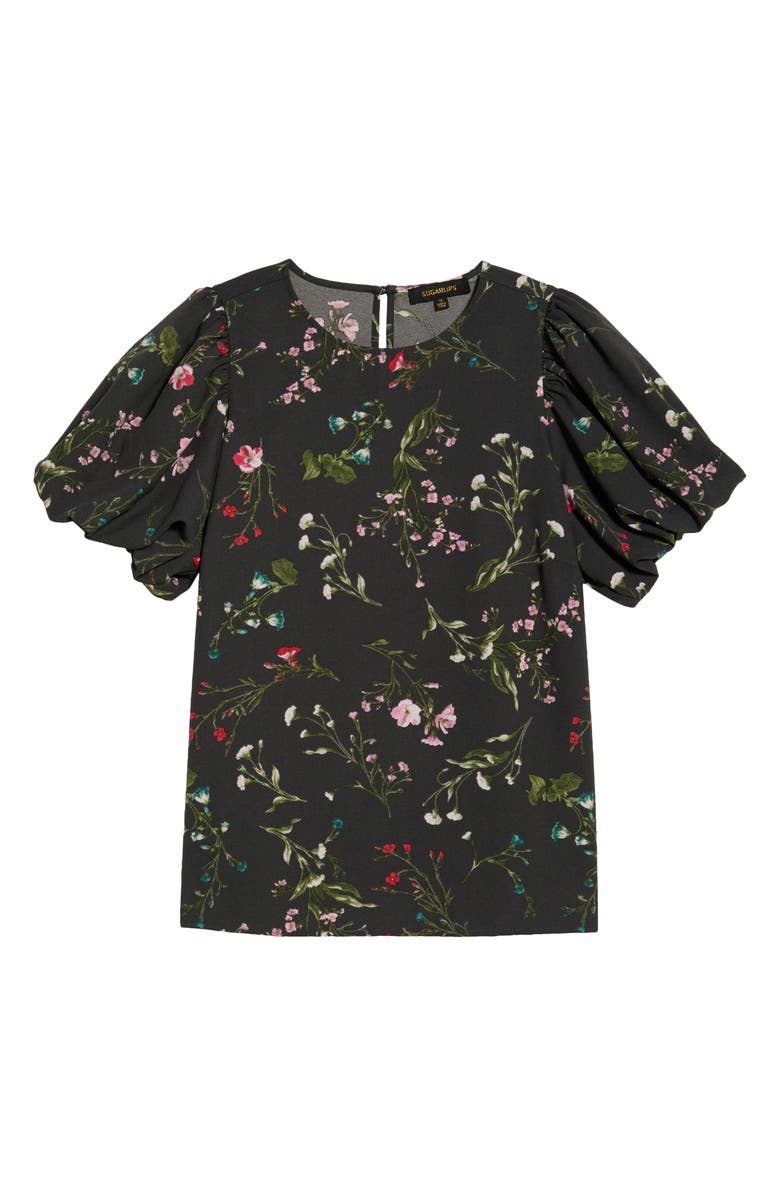 SUGARLIPS Floral Print Puff Sleeve Top, Alternate, color, Green-Multi