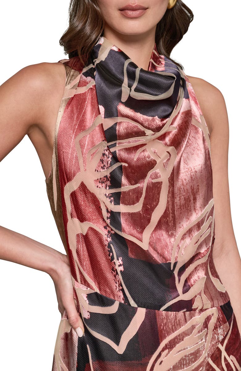 Donna Karan New York Burnout Sleeveless Cowl Neck Dress, Alternate, color, 