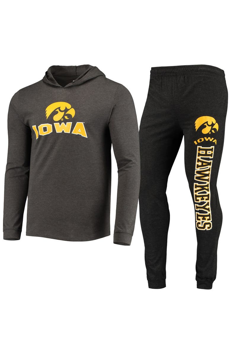 CONCEPTS SPORT Men's Concepts Sport Black/Heather Charcoal Iowa Hawkeyes Meter Long Sleeve Hoodie T-Shirt & Jogger Pajama Set, Main, color, Black