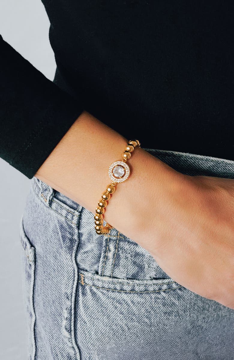 MARLYN SCHIFF Jackie Cubic Zirconia Stretch Bracelet, Alternate, color, Gold