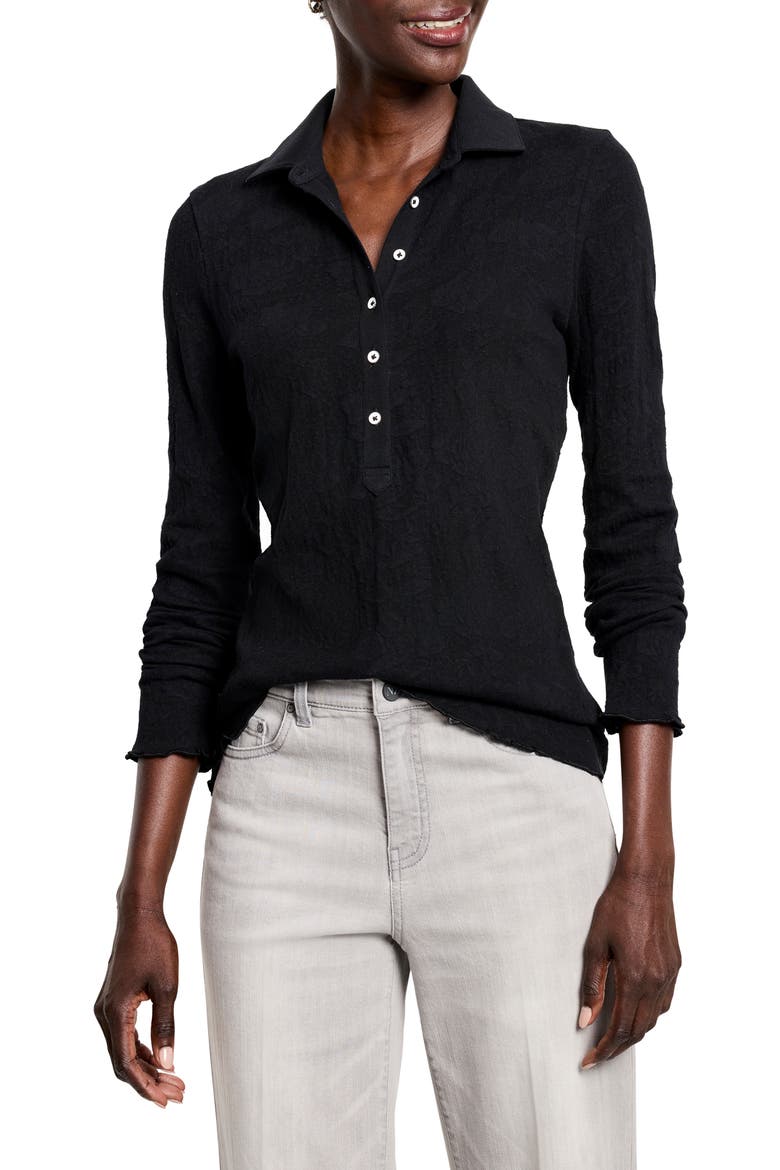 Collared Lace Jacquard Knit Top, Main, color, BLACK ONYX