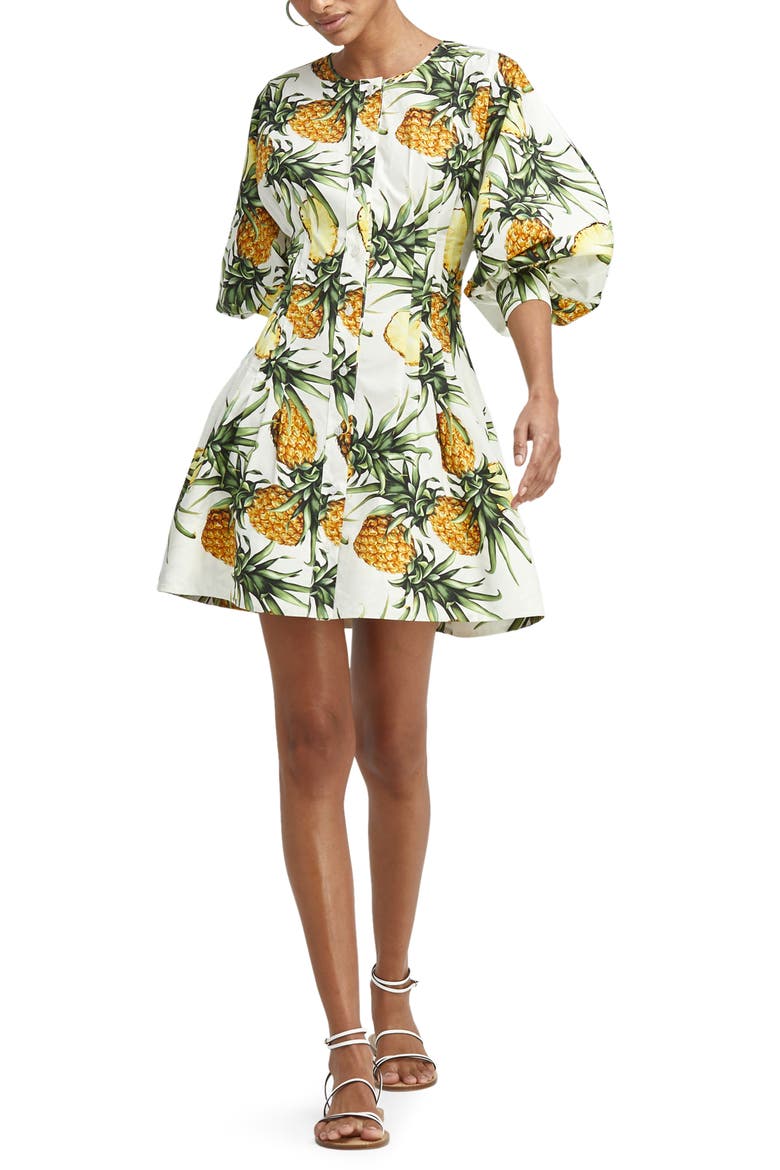 Pineapple A-Line Poplin Dress, Main, color, IVORY MULTI