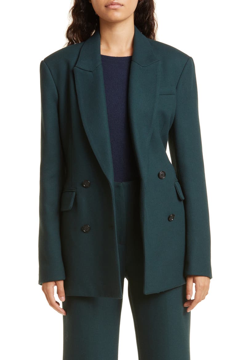 Double Breasted Wool Blend Blazer, Main, color, FOREST
