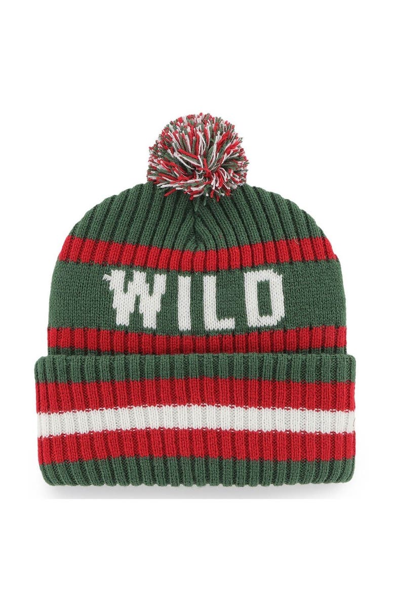 '47 Men's '47 Green Minnesota Wild Bering Cuffed Knit Hat with Pom, Alternate, color, Green