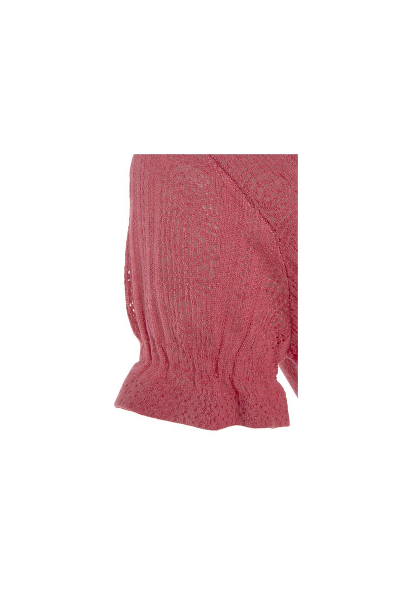 Women's Short Sleeve Open Knit Top, Alternate, color, Berry