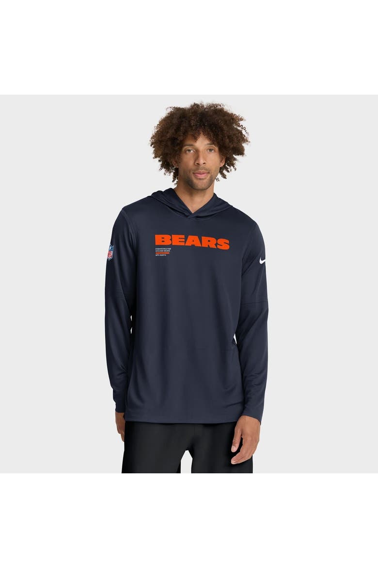 Men's Nike Navy Chicago Bears Sideline Pure Fury Performance Long Sleeve Hoodie T-Shirt, Alternate, color, Navy