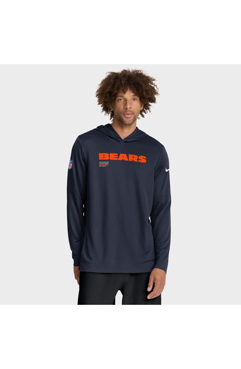 Nike Men's Nike Navy Chicago Bears Sideline Pure Fury Performance Long Sleeve Hoodie T-Shirt, Alternate, color, Navy