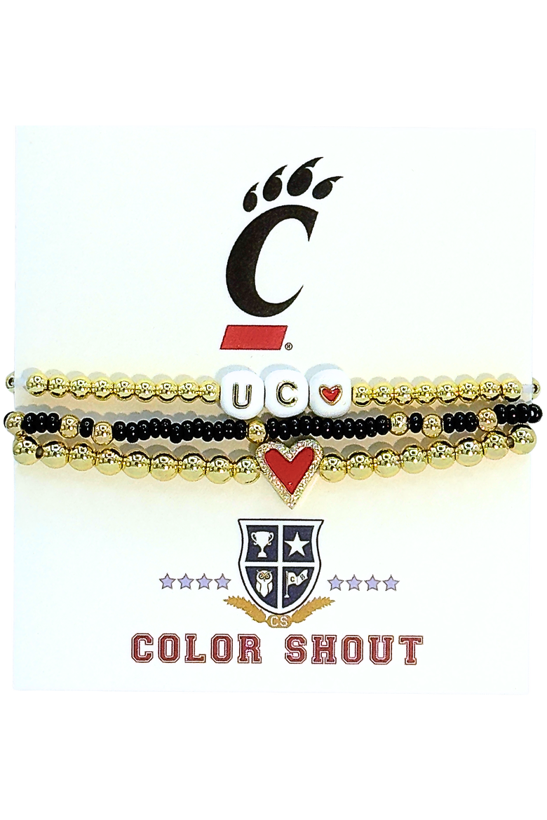 Cincinatti Love My College Bracelet Stack, Main, color, Yellow Gold