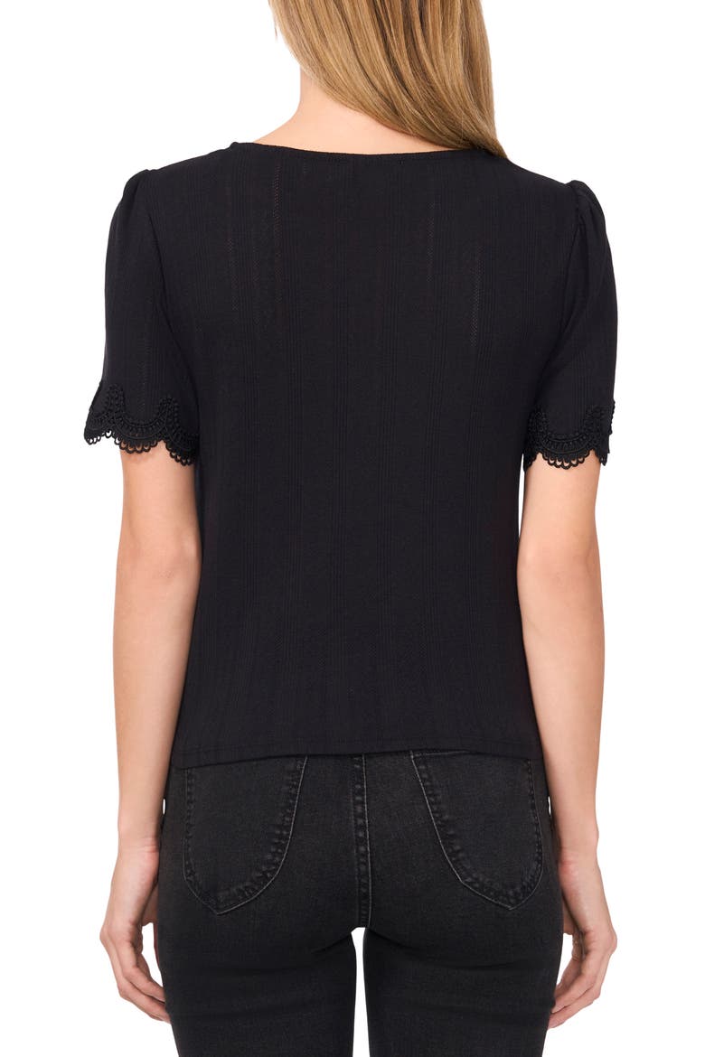 Pointelle Stitch Scalloped Cuff Cotton Blend Top, Alternate, color, RICH BLACK