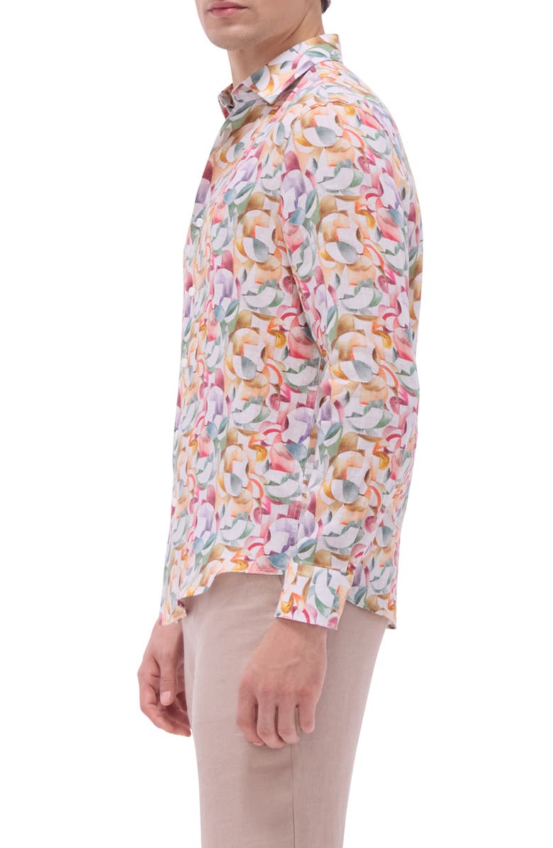 Bugatchi Julian Shaped Fit Linen Button-Up Shirt, Alternate, color, Sand