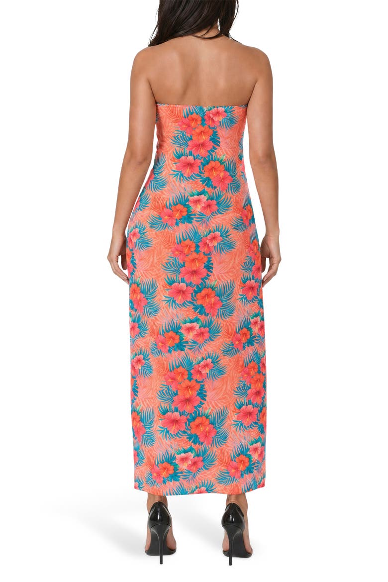 Strapless Printed Satin Maxi Dress, Alternate, color, BLUE PINK