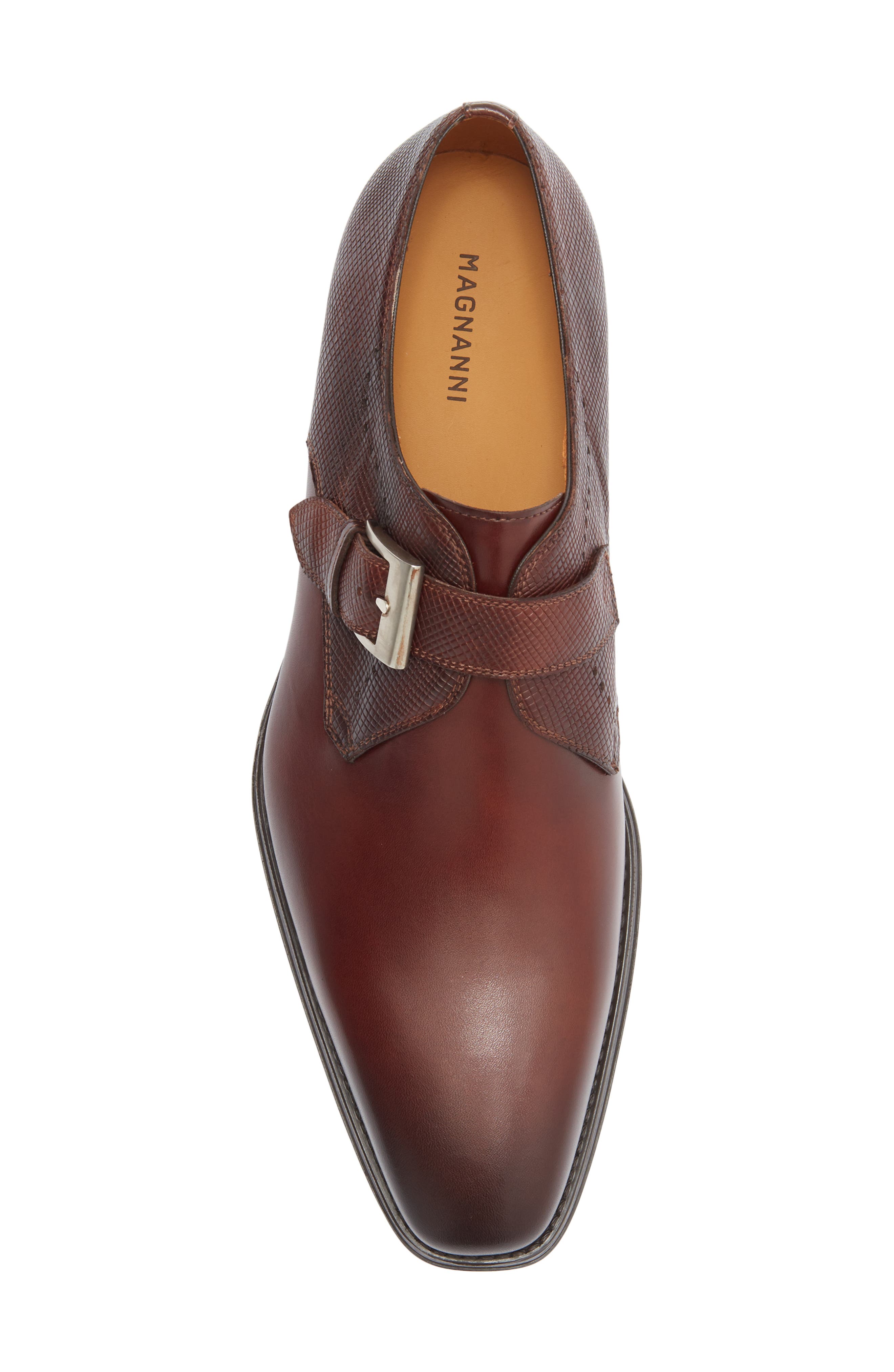 Easton Stamp Monk Strap Shoe, Alternate, color, MID BROWN STAMP