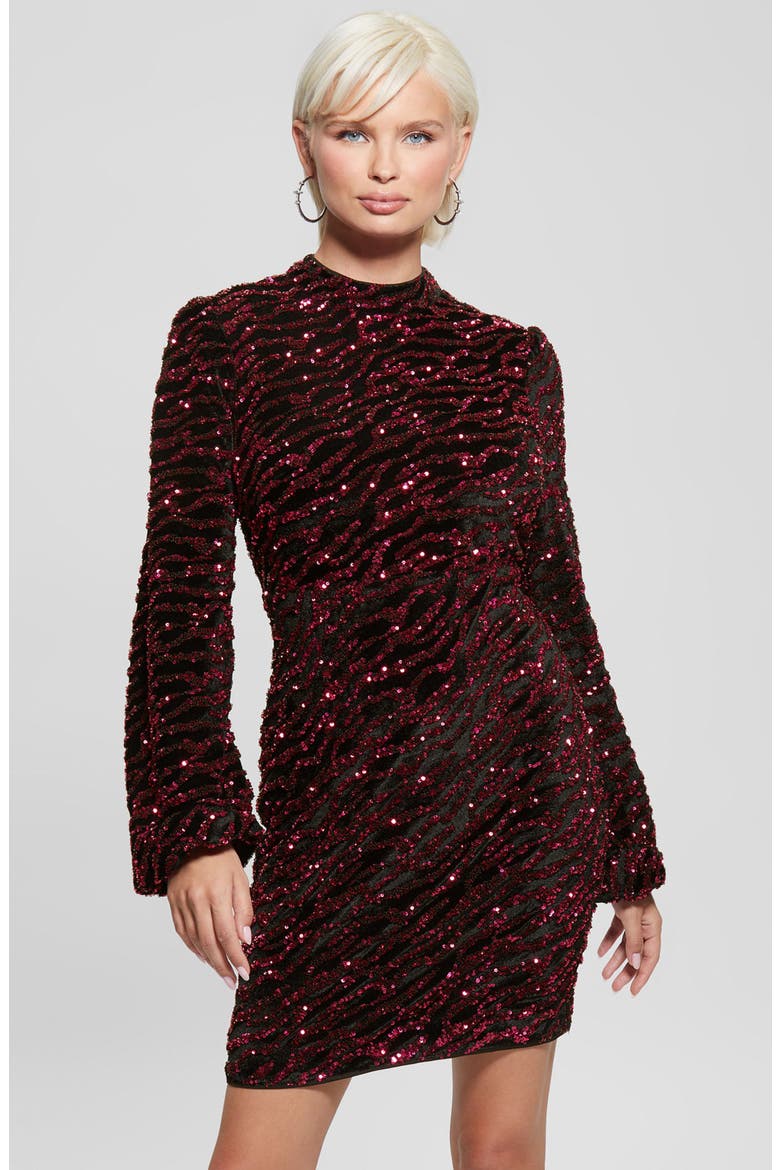 Zoe Sequin Long Sleeve Mesh Minidress, Alternate, color, FRENCH ROSE MULTI