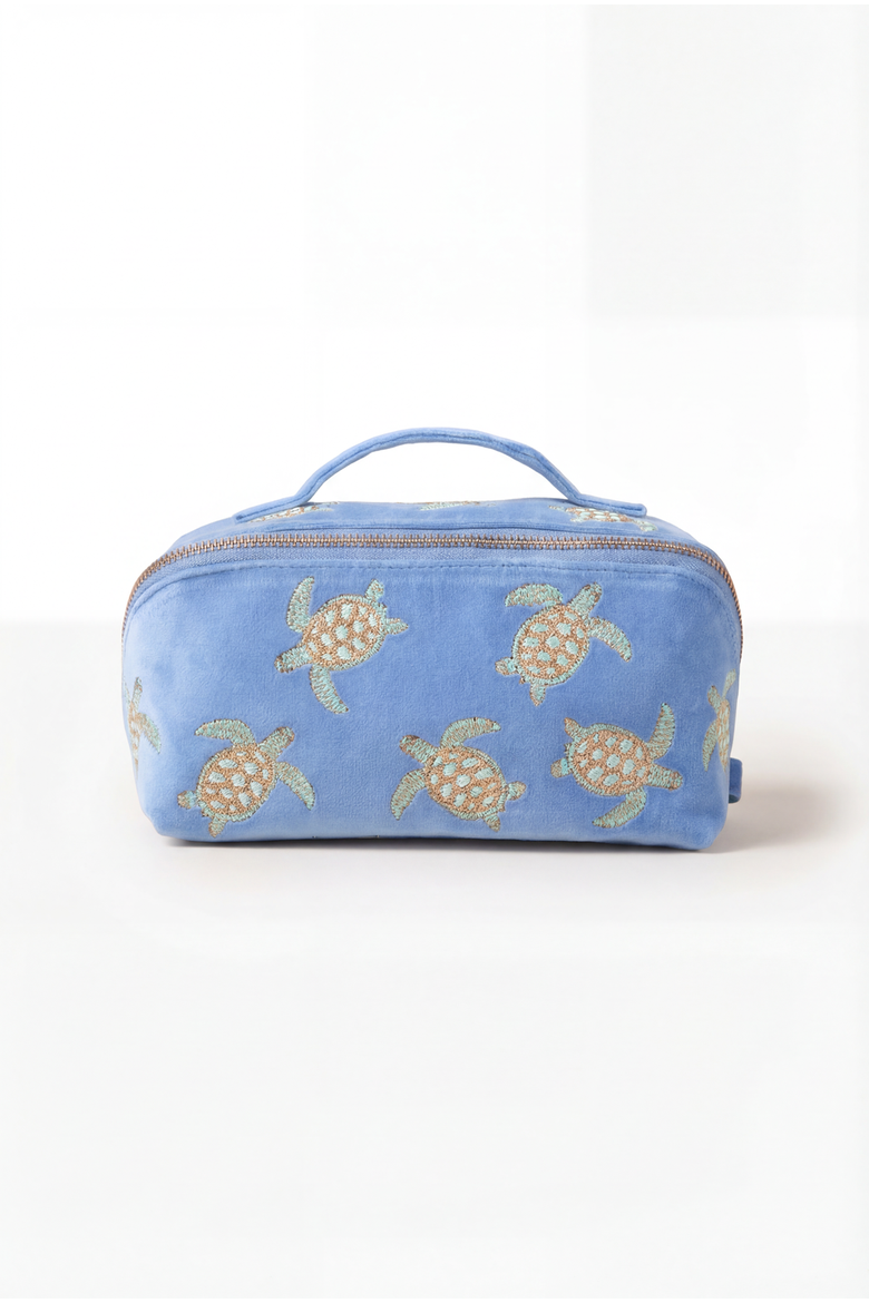 Turtle Conservation Velvet Open Flat Makeup Bag, Main, color, Caribbean Blue