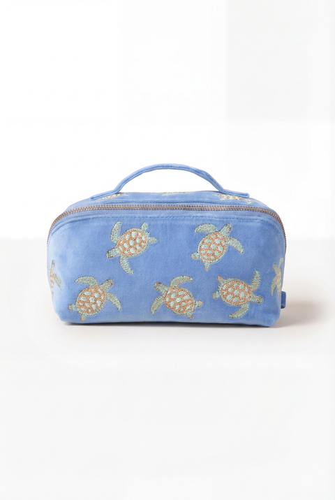 Turtle Conservation Velvet Open Flat Makeup Bag
