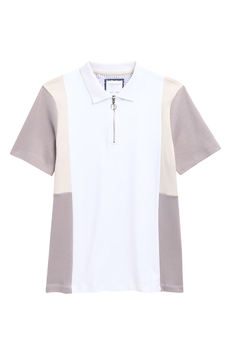 DENIM AND FLOWER Kids' Colorblock Quarter Zip Polo, Main, color, White