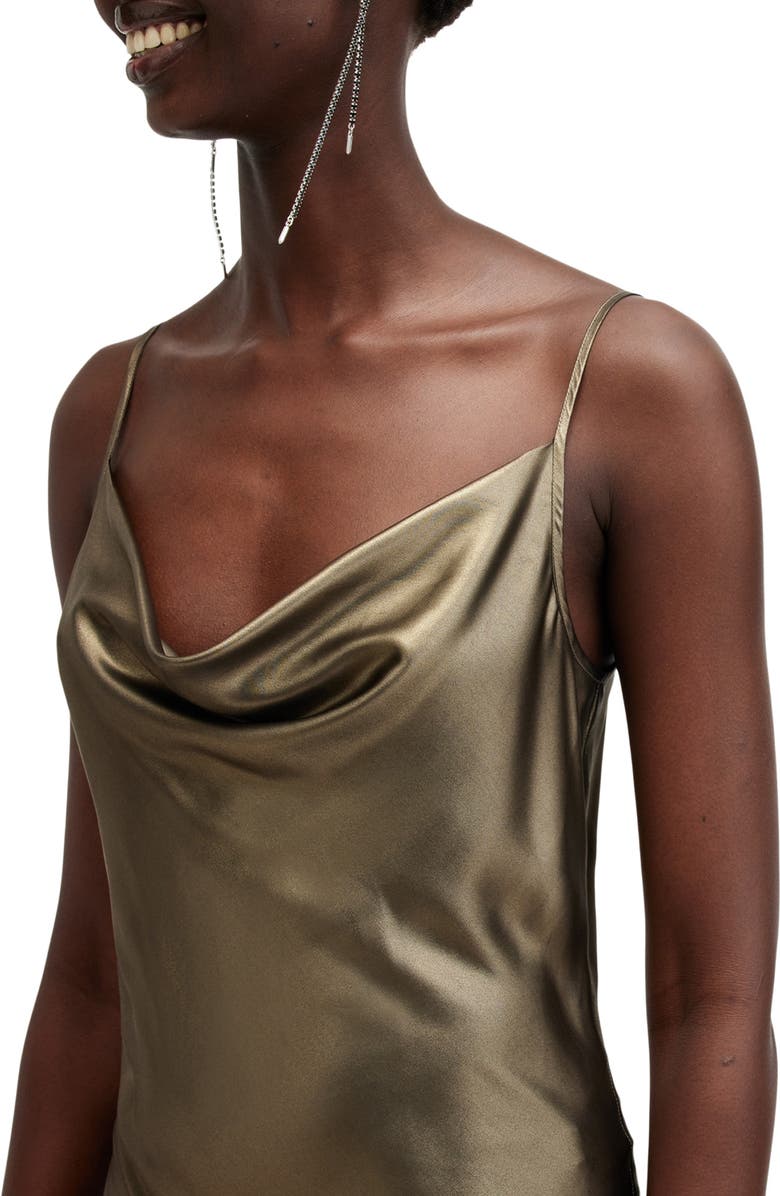 AllSaints Hadley Metallic Satin Slipdress, Alternate, color, Metallic Gold