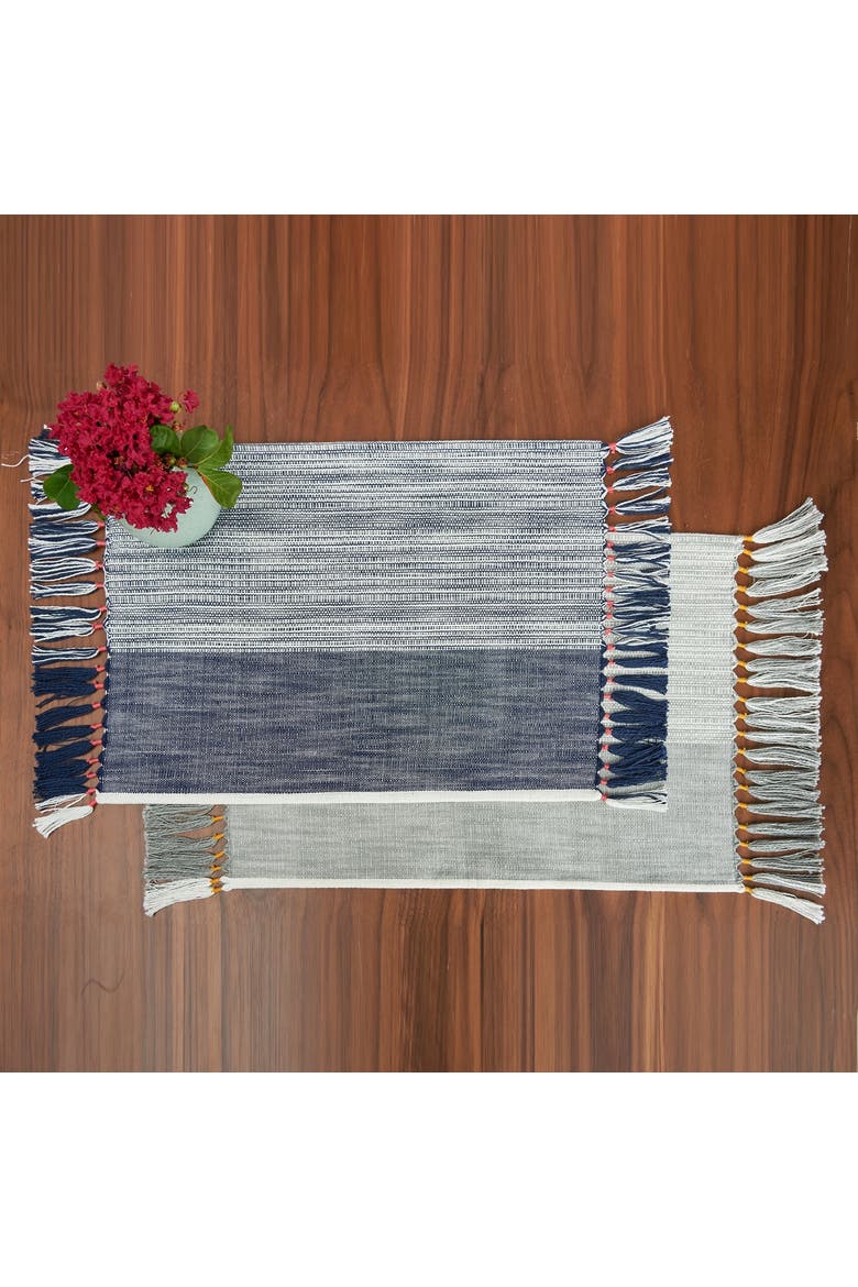 Kerbey Boulder Tasseled Placemats Set of 4 For Dining, 13" x 19", Alternate, color, Blue