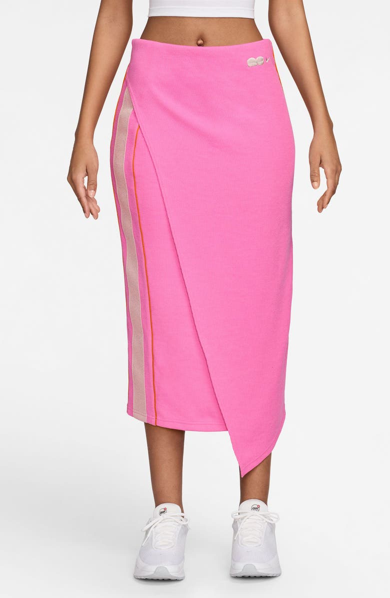 Nike Sportswear High Waist Rib Midi Skirt, Main, color, Playful Pink/ Campfire Orange