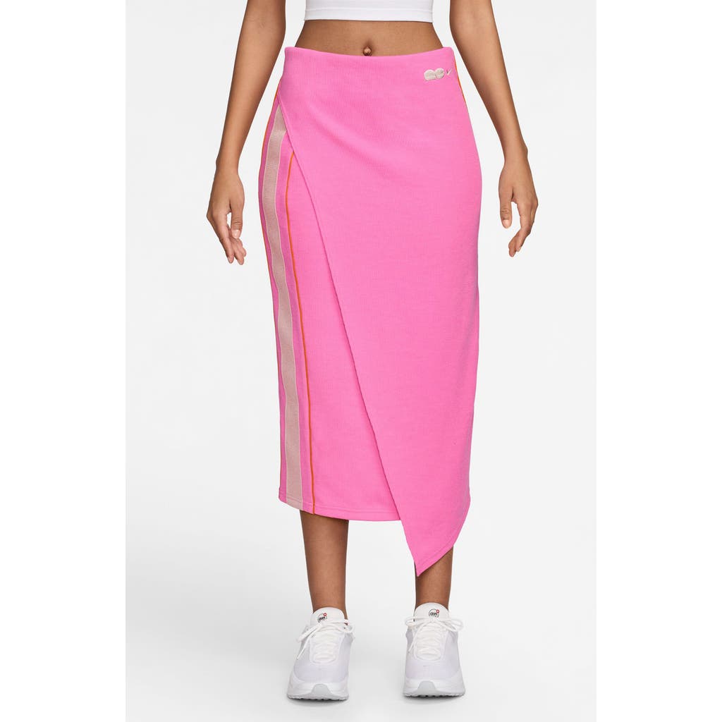 Nike Sportswear High Waist Rib Midi Skirt In Pink