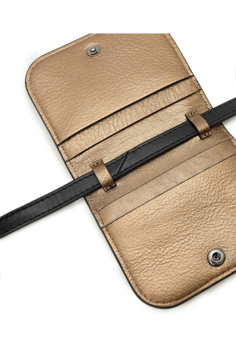 AllSaints Small Maeve Leather Crossbody Wallet, Alternate, color, Warm Brass