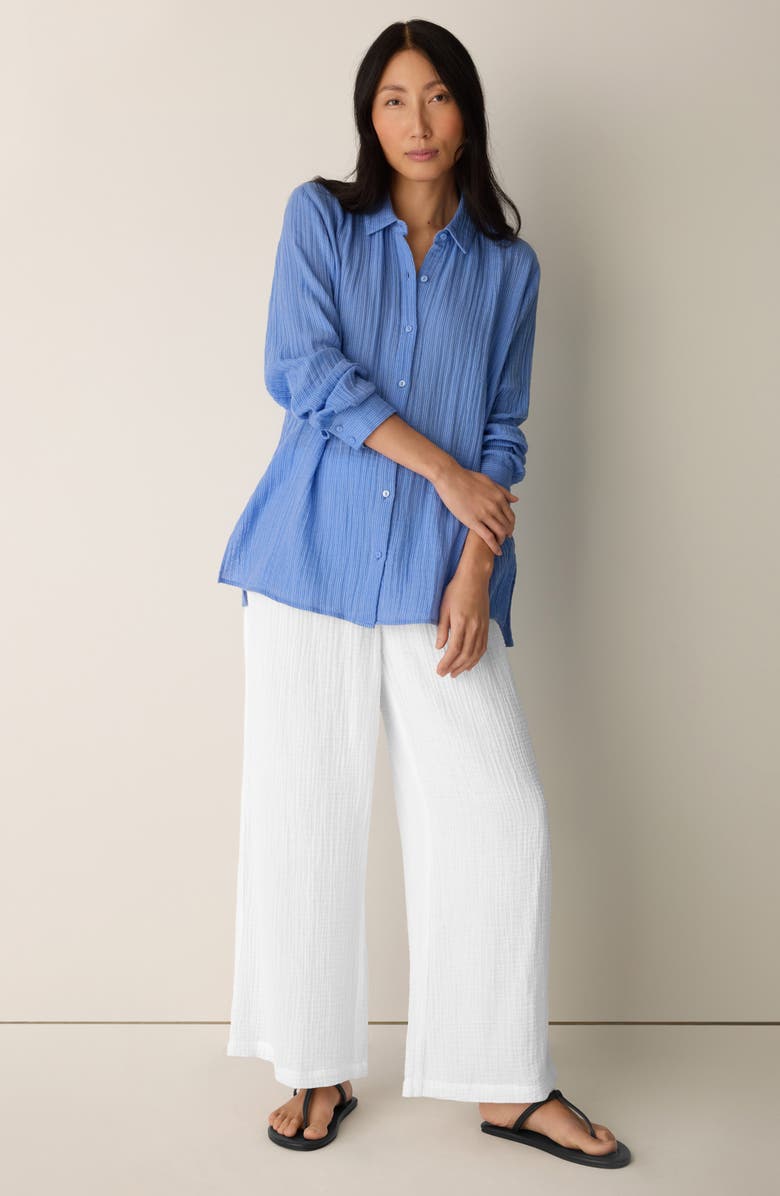 Eileen Fisher Classic Collar Easy Organic Cotton Button-Up Shirt, Alternate, color, Cornflower