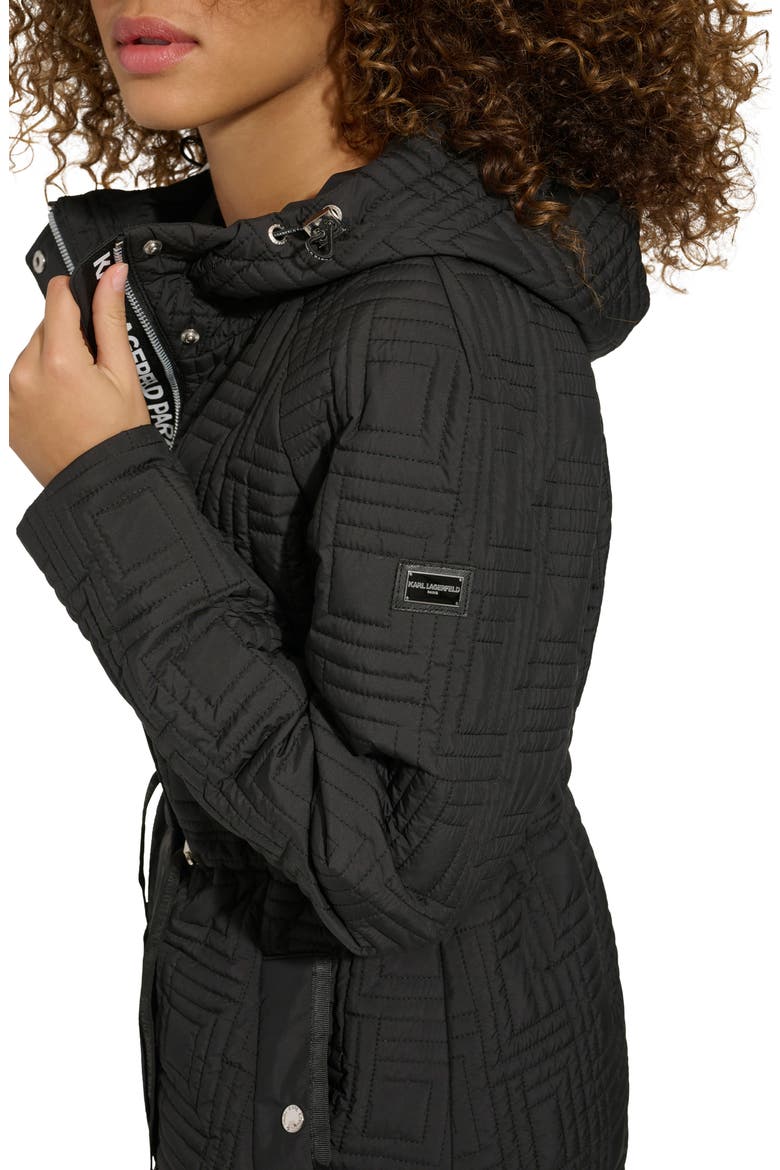 Hooded Quilted Long Jacket, Alternate, color, BLACK