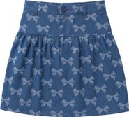 Puddles Bow Denim Fly Snap Front Elastic Back Waist Skirt