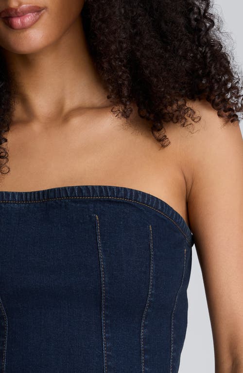 Kenneth Cole Denim Bustier Top With Smocking In Blue