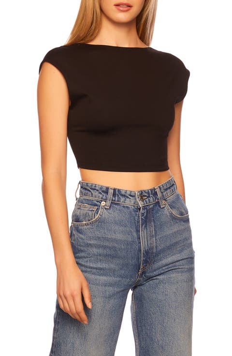 Open Back Cap Sleeve Crop Top