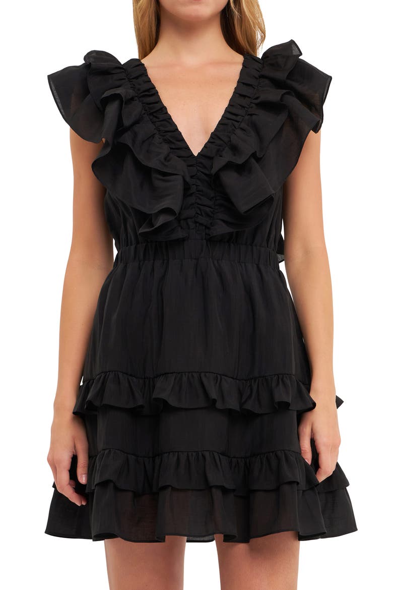 Ruffle Trim Minidress, Alternate, color, BLACK