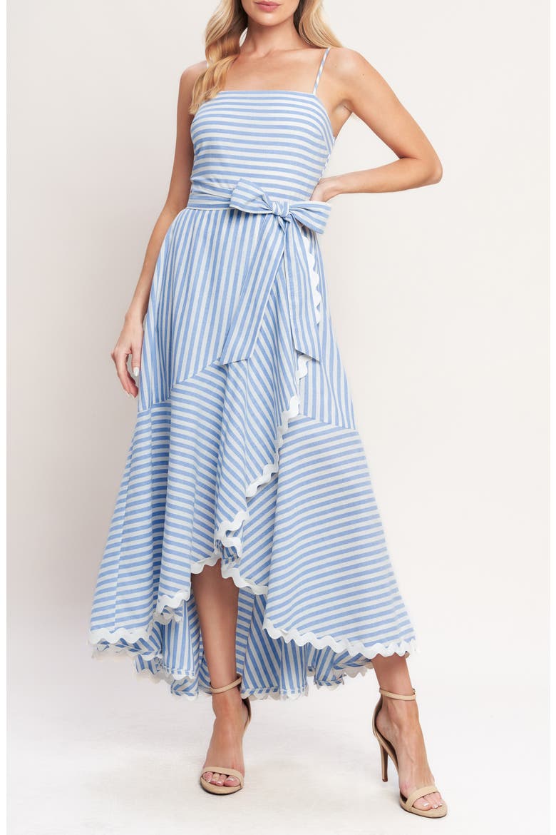 Striped High-Low Maxi Dress, Main, color, WHITE BLUE