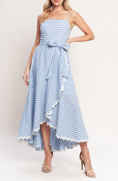 Striped High-Low Maxi Dress