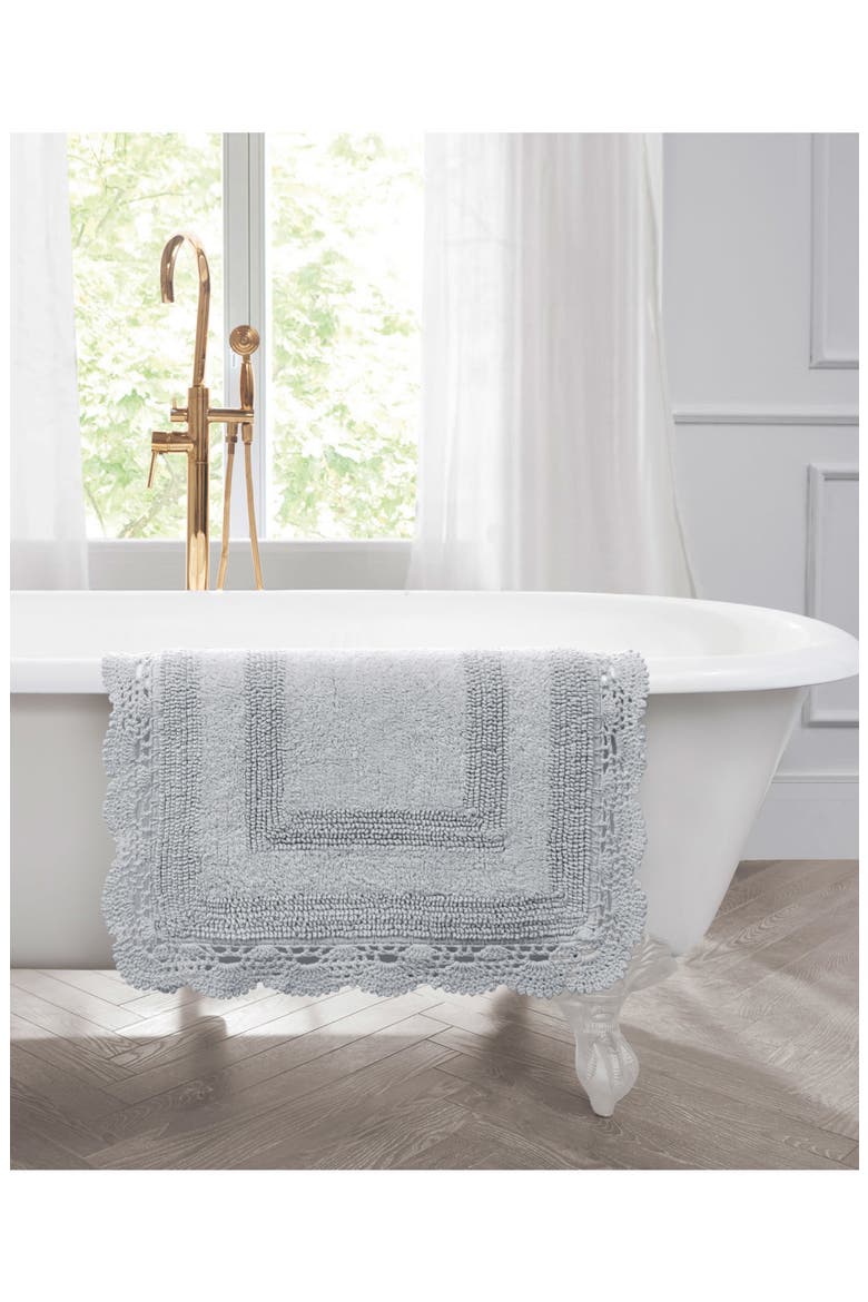Reversible Crochet Cotton 2-Piece Bath Mat Set, Alternate, color, LIGHT GRAY/GREEN