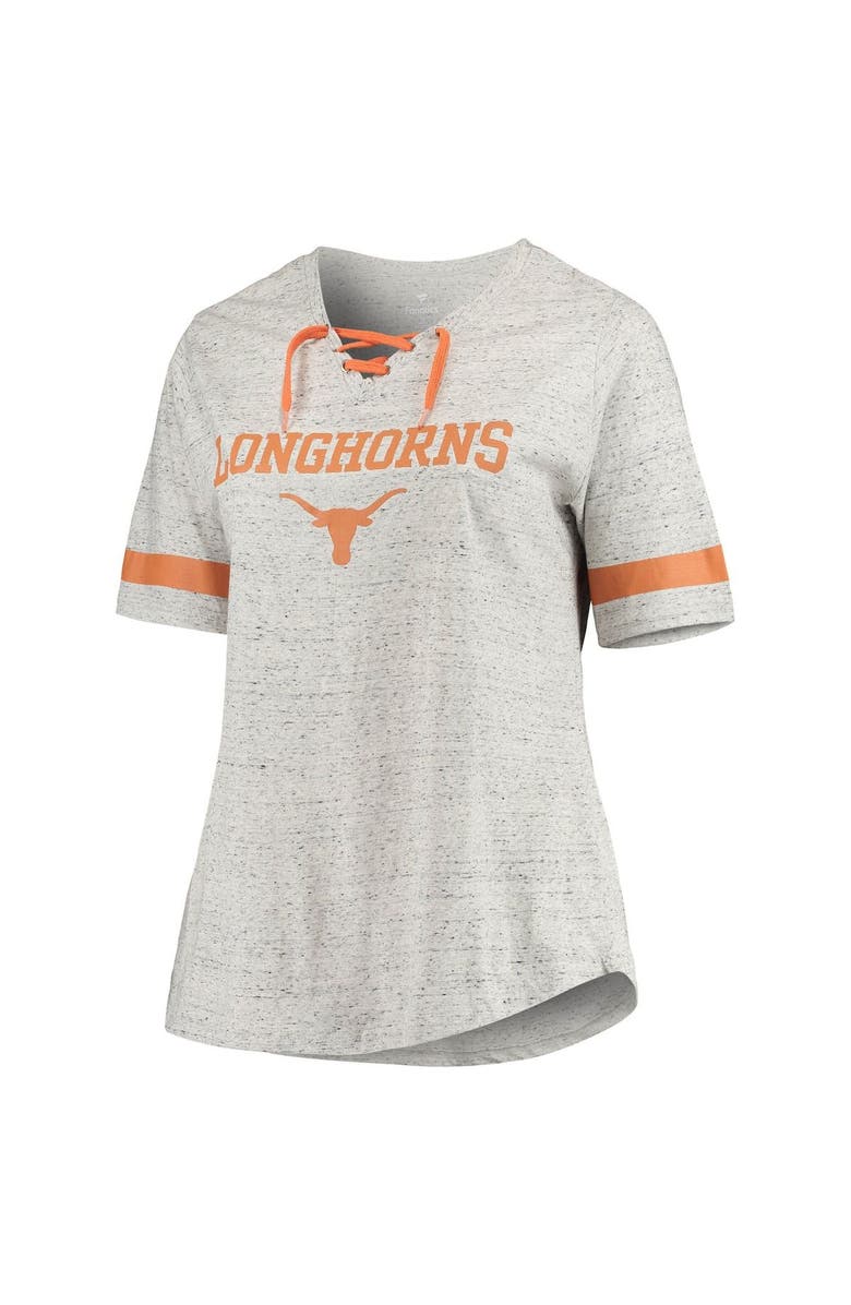 PROFILE Women's Heathered Gray Texas Longhorns Plus Size Lace-Up V-Neck T-Shirt, Alternate, color, 