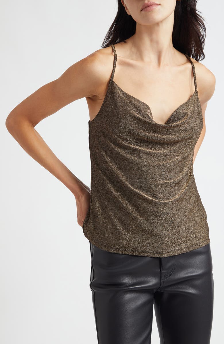 Ramy Brook Carla Metallic Cowl Neck Camisole, Main, color, Gold Knit