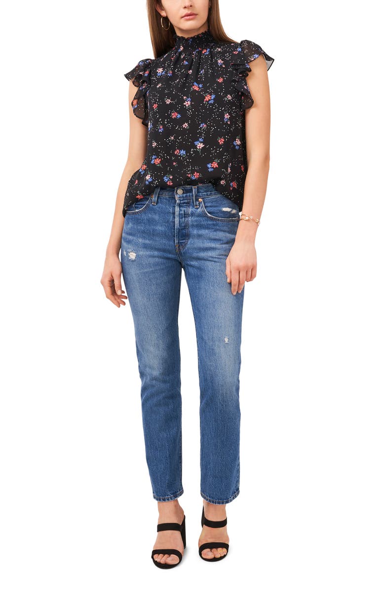 1.STATE Flutter Sleeve Smocked Neck Blouse, Alternate, color,