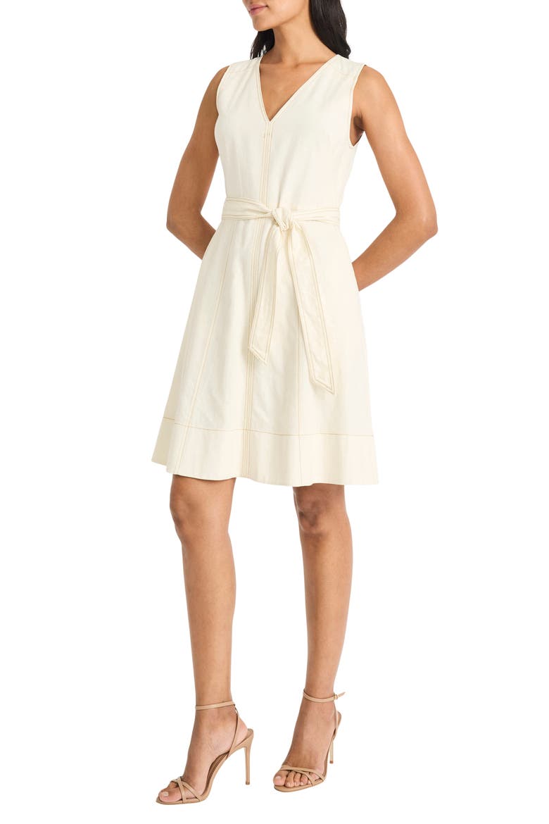 Belted Linen Blend Dress, Alternate, color, PRISTINE