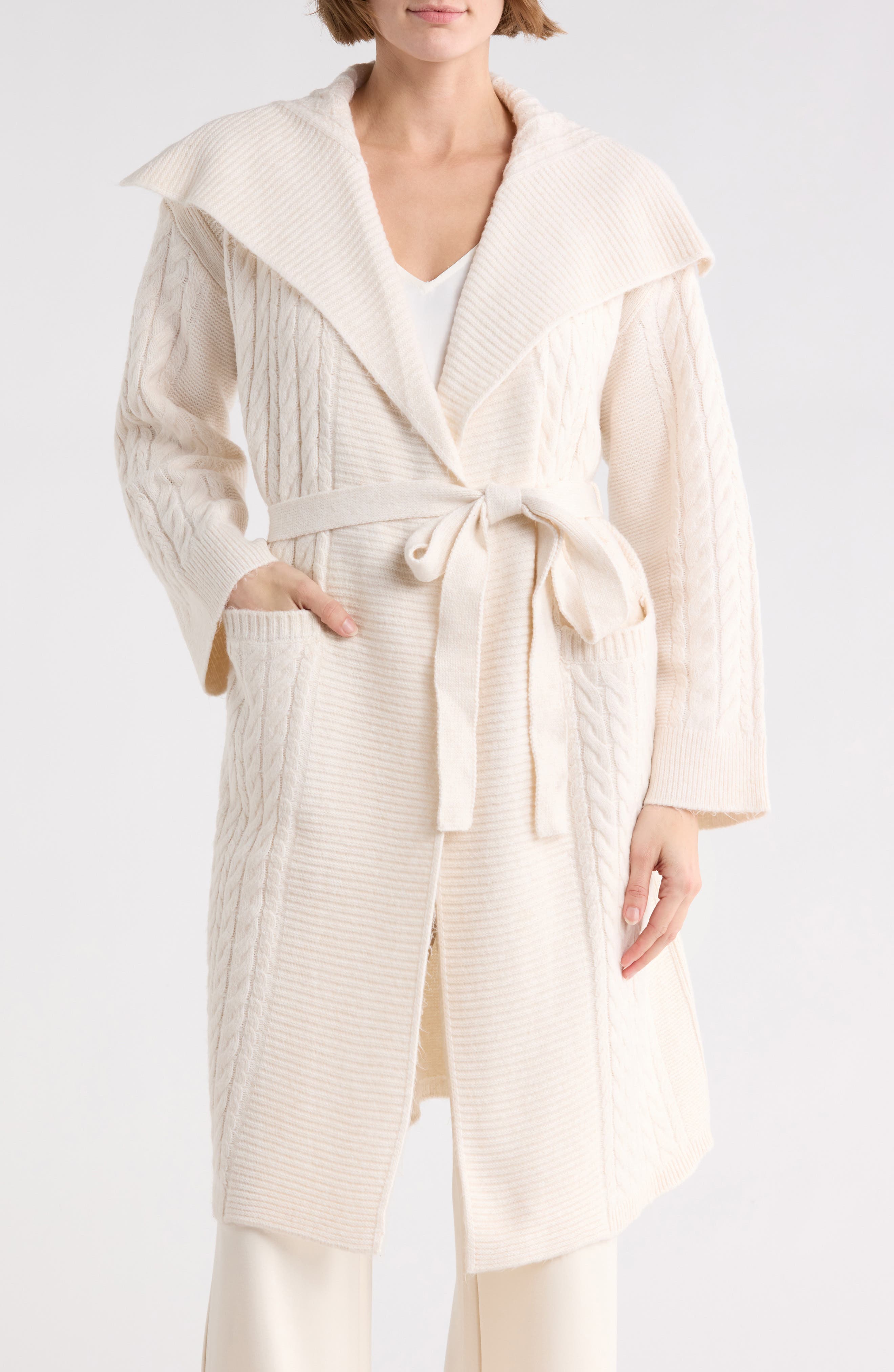 T Tahari Braided Cable Duster Cardigan